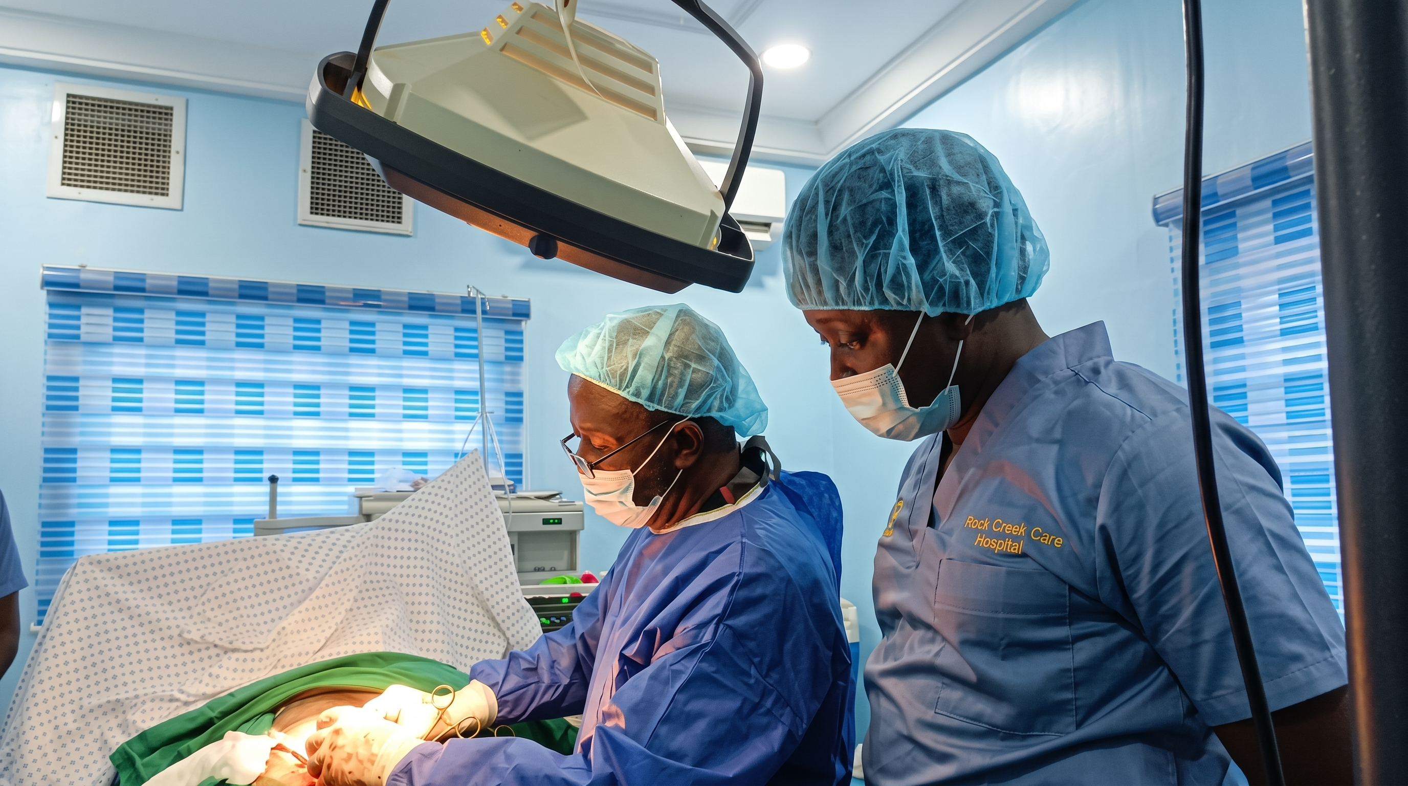 Rock Creek Care Hospital Surgical Team Performing Precision Operation in Operating Theatre